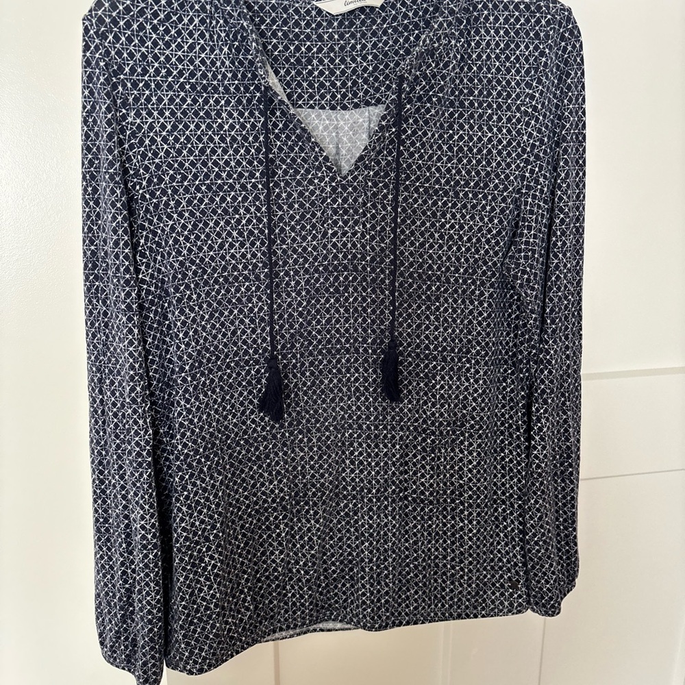 Navy Geometric Long Sleeve Top